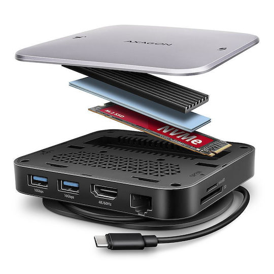 Axagon HMC-UFO USB-C Docking Station mit HDMI 4K PD Ethernet Gray