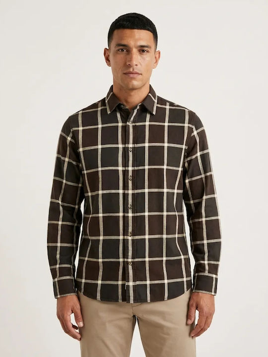 Selected Long-sleeved Flannel Shirt Checked CAFE