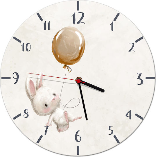 Μπεζ Παιδικό Ρολόι Τοίχου Bunny Balloon Clock Children's Room