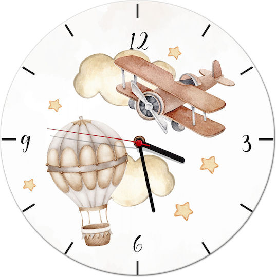 Kinder-Wanduhr Beige Flugzeug Ballon Kinderuhr 30cm Beige