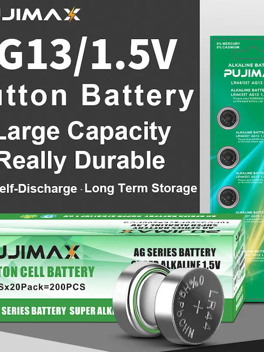 Pujimax Alkaline Watch Batteries LR44 1.5V 10pcs