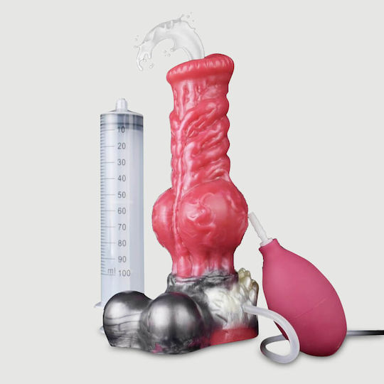 Dog Silicone Dildo Ribs & Ejaculation Furry Silicone Dildo Ejaculation & Suction Cup 21 X 7.5 Cm Red