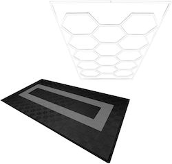 Hexagon LED-Leuchte & Belüftete Garagenbodenfliesen Kanten 90 Schwarz & 30 Grau
