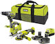 Ryobi Set Drill & Drill Driver & Jigsaw & Sander Brushless with 2 Batteries 4Ah and Case