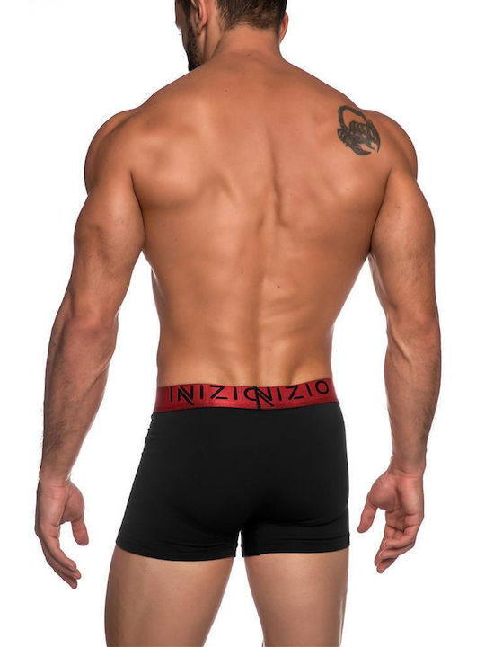 Inizio Men's Boxer Black/Red with Patterns