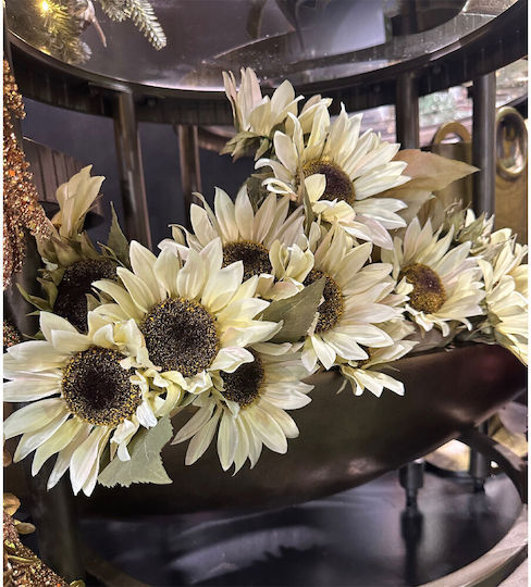 Sunflower Artificial Flower Bouquet Fabric PVC Beige Green 31 Set 12 Pieces 030768 Fabric PVC