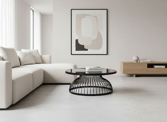 Round Central Coffee Table Glass Black W90xL90xH37.3cm