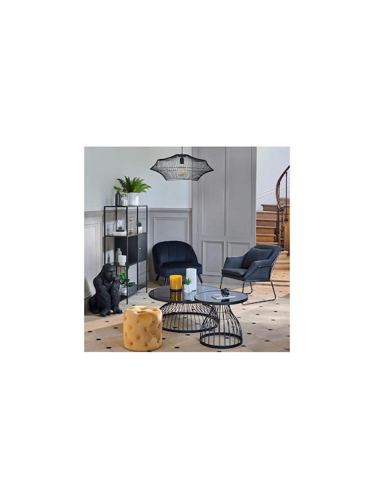 Masă Laterală Rotundă Mese De Cafea Din Sticlă Neagră L55xL55xÎ48.5cm