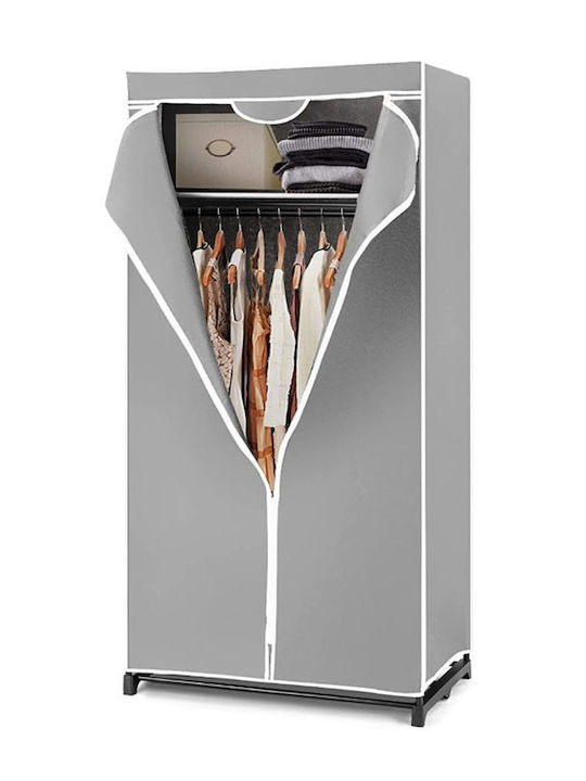 Sidirela Fabric Wardrobe with Zipper and Shelves in Gray Color 75x46x160cm