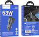 Hoco Z57B Încărcător Auto 63W 3A cu Porturi: 1xUSB 1xType-C