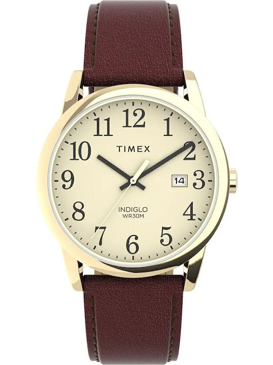 Timex Easy Reader Men's Watch Battery with Brown Leather Strap