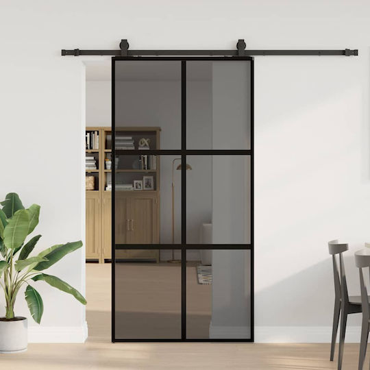 Vidaxl Σετ Συρόμενης Πόρτας Υλικό Μαύρο 102,5x205 Cm Μαύρο
