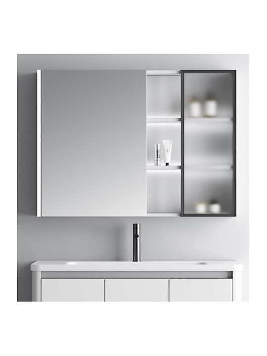 Martin Badezimmerspiegel LED aus Sperrholz mit Regal & Schrank 90x70cm Weiß