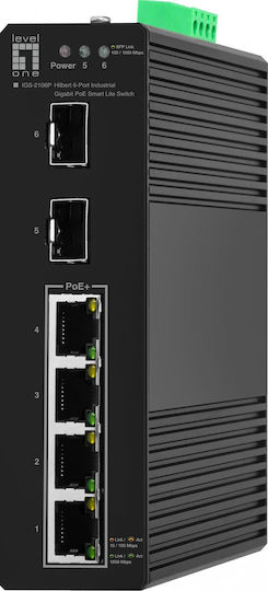 Level One IGS-2106P Managed L2 PoE+ Switch with 6 Gigabit (1Gbps) Ethernet Ports and 2 SFP Ports