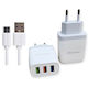Treqa Ladegerät mit 3 USB-A Anschlüsse und Kabel Micro-USB Weißs (CH-642)
