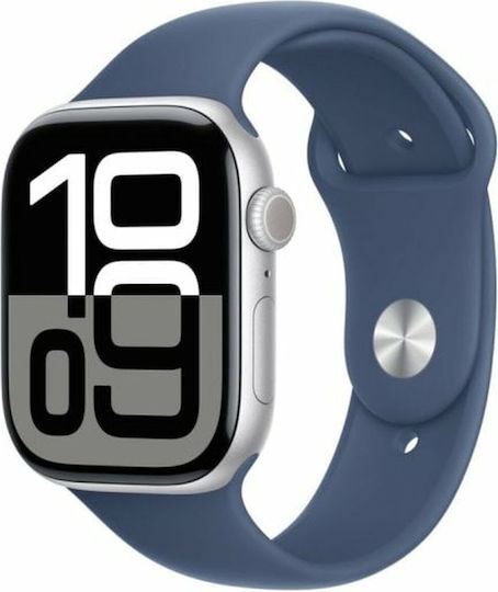 Apple Ceas Seria 10 Cellular Aluminiu 46mm Waterproof cu eSIM și Pulsometru (Sport Albastru Denim - S/M)