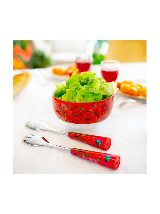 Pylones Matinal Bol Coquelicots Serving Bowl Round made of Porcelain Red with Diameter 12.8cm