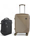Playful Bags Cabin Travel Suitcase Hard Gold with 4 Wheels Height 55cm & Backpack
