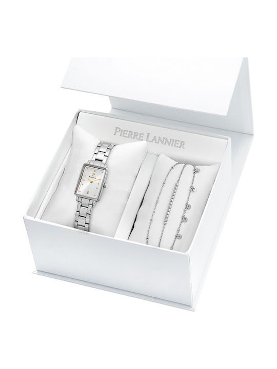 Damenuhr Pierre Lannier Geschenkbox 373c621 Ariane Edelstahl Silbernes Zifferblatt Armband