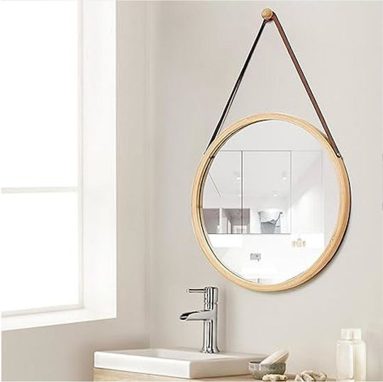 Next Wall Mirror with Beige Wooden Frame Diameter 30cm 1pcs