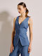 Desiree Long Women's Vest with Buttons Blue