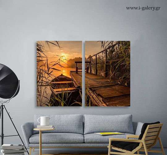 Canvas Painting Sunrise On The Lake Diptych 60x40cm 2 Pieces 30x40cm