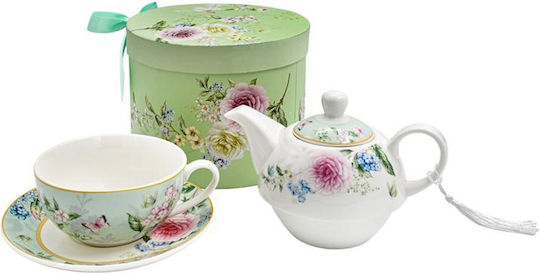 Fylliana Floral Teapot with Cup Ceramic Green