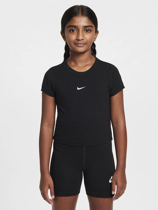 Nike Παιδικό Crop Top Κοντομάνικο Μαύρο Sportswear