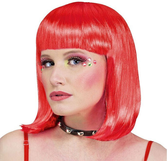 Diva Αποκριάτικη Περούκα Μακρύ Καρέ Αφέλειες Κόκκινο