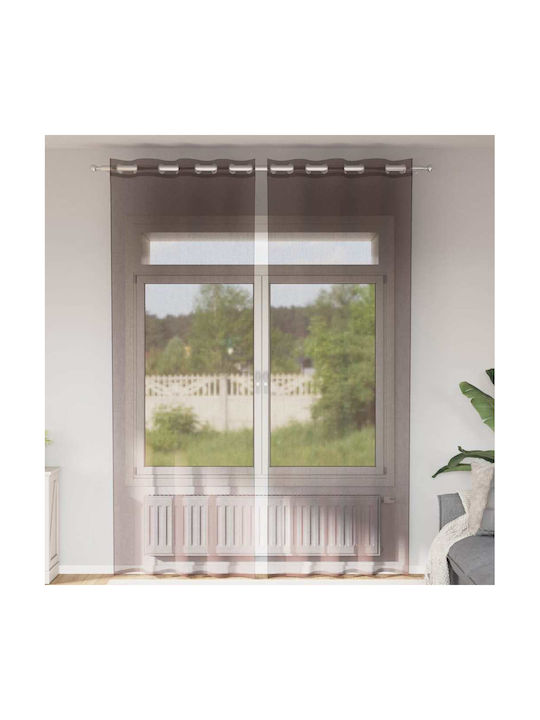vidaXL Σετ Κουρτίνες Παραθύρου με Τρουκς Καφέ 140x300εκ.