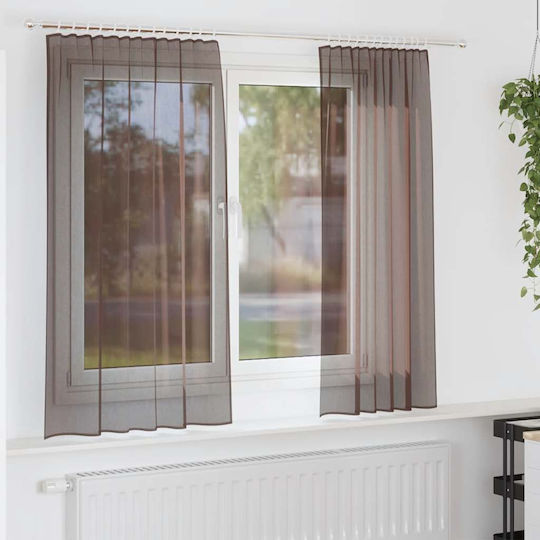 vidaXL Set Vorhänge Fenster mit Obere Registerkarte Voile Braune 140x175cm