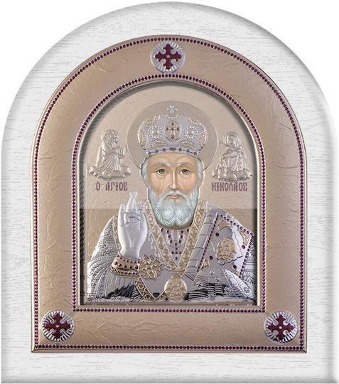 Slevori Saint Nicholas Modern Regular Wreath Glass 8.8x10 White Gold Silver Wood 189369 1pc