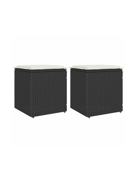 Garden Stool Cube for Outdoor Rattan with Cushion Black 2 Pieces 40x40x43cm