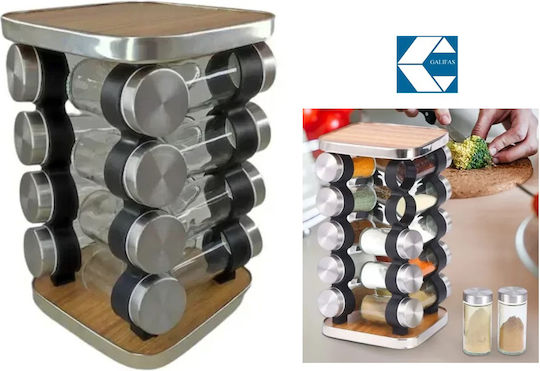 Galifas Glass Tabletop Rotating Spice Rack 16pcs