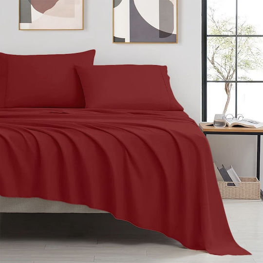 Ariete Set Satinport Cotton Duvet Cover 240x260cm Extra Large with 2 Pillowcases Burgundy