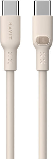 Havit USB 2.0 Кабел USB-C Мъжки - USB-C 100W Захранване PD Бежов 2м CB6284