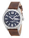 3Guys Herrenuhr 44mm Batterie mit Braun Lederarmband