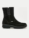 Leder Stiefeletten Damen mit Pelz Schwarz