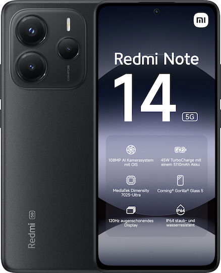 Xiaomi Redmi Note 14 NFC 5G Dual SIM (6GB/128GB) Midnight Black
