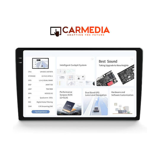 Carmedia Ηχοσύστημα Αυτοκινήτου 2DIN (Bluetooth/USB/AUX/WiFi/GPS/Apple-Carplay/Android-Auto) με Οθόνη Αφής 9.5"
