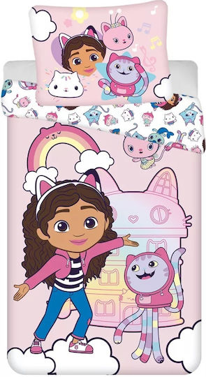 Set Kinderbettbezug Einzel mit Kissenbezug Baumwolle Rosa 140x200cm