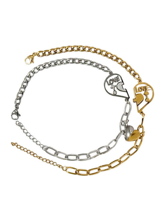 Women's Bracelet Set for Couples with design Heart made of Steel Gold Plated