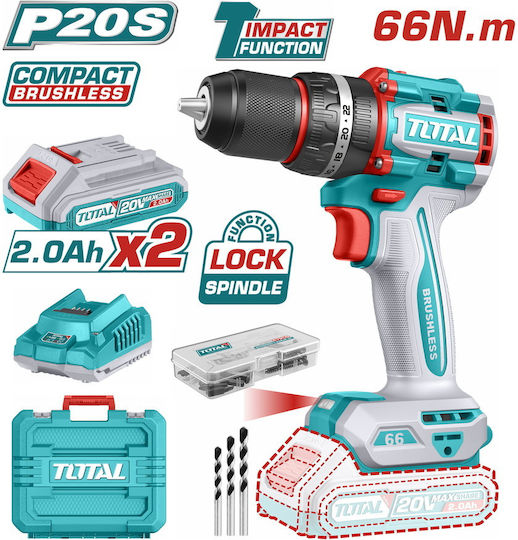 Total Percussive Drill Driver Battery Brushless 20V 2x2Ah