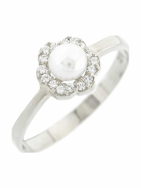Mertzios.gr Damen Ring mit Perlen aus Weißgold 9K