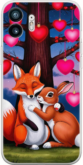 Husă flexibilă din silicon transparent TPU pentru Valentine's Day cu vulpe și iepure sub copacul iubirii pentru Nothing Phone 2