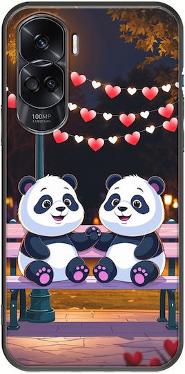 Carcasă din silicon negru TPU pentru Honor 90 Lite 5G, Dragoste de Panda sub Stele de Ziua Îndrăgostiților