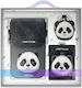 Nimmy Set 3in1 Handytasche + Geldbörse + Ortungshülle Schwarz Großäugiges Haustier 2.0 Panda