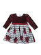 Mädchenkleid Langärmelig Samt Set aus 2 mit Zubehör Rotwein