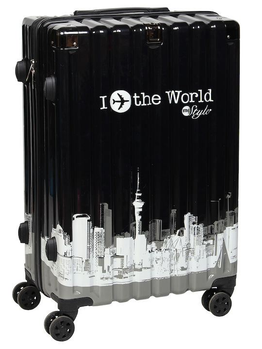 Keskor World Medium Hard Black Suitcase With 4 Wheels Height 66cm