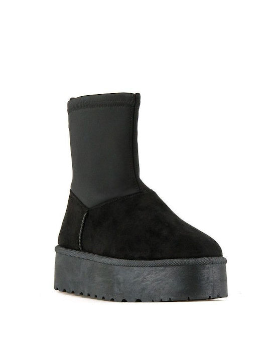 Silia D Suede Γυναικεία Μποτάκια με Γούνα Μαύρα